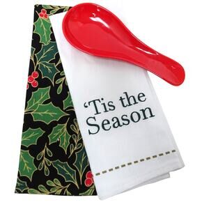 Holiday Kitchen Towel Set with Spoon Rest 'Tis the Season